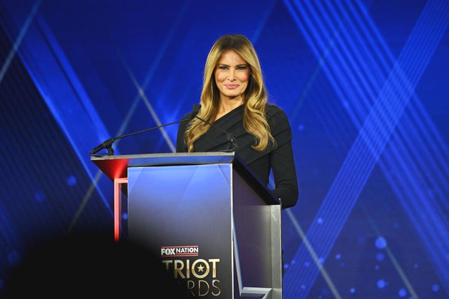 US First Lady Melania Trump accepts the Patriot of the Year Award onstage during the 2025 Fox Nation Patriot Awards at Tilles Center for the Performing Arts on November 6, 2025 in Greenvale, New York. (Photo by Roy Rochlin/AFP Photo)