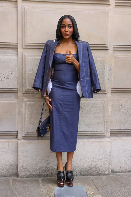 American comedian Ayo Edebiri attends the Thom Browne Haute Couture Fall/Winter 2023/2024 show as part of Paris Fashion Week at Palais Garnier on July 03, 2023 in Paris, France. (Photo by Pierre Suu/Getty Images)