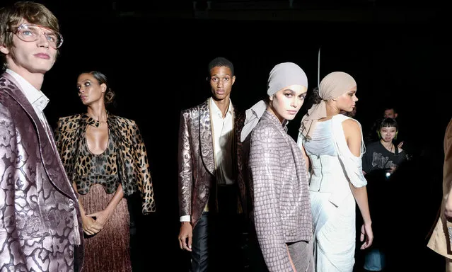 Fashion from Tom Ford collection prepares backstage at the Tom Ford fashion show during Fashion Week in New York, Wednesday, September 5, 2018. (Photo by David X Prutting/BFA/Rex Features/Shutterstock)