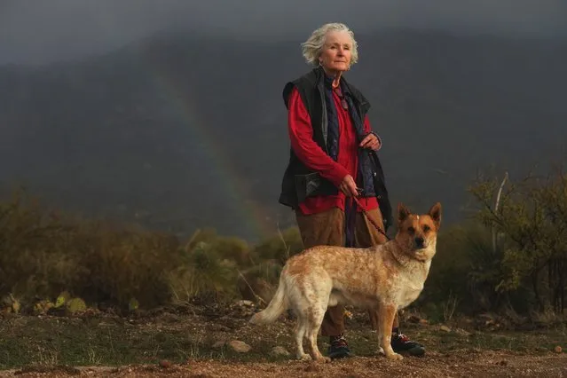 Norma Jean Gargasz and her 3-year-old red healer, Ryder, at the Santa Catalina Mountains outside of Tucson, Arizona on February 2, 2024. (Photo by Joe Rondone for USA TODAY Network)