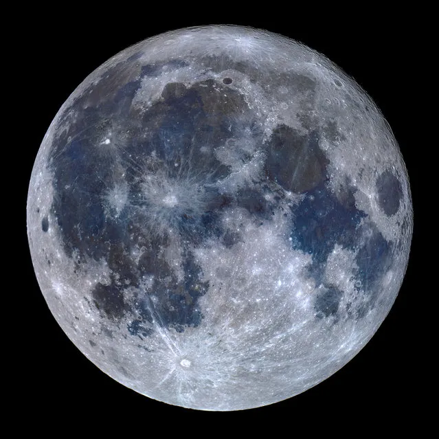 A Titanium Moon. Miguel Claro (Portugal). In this RGB image the colour has been slightly increased, but it reveals the real appearance of the moon. The differences in the chemical constitution of the lunar surface and changes in mineral content can produce subtle colour variations in reflected light. The blue hues that can be seen on the seas like Mare Tranquillitatis or Mare Fecunditatis (right centre and edge) are areas rich in titanium. (Photo by Miguel Claro/National Maritime Museum)