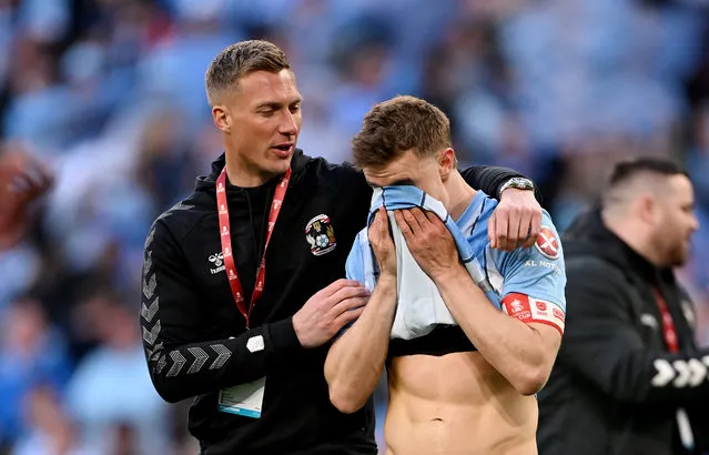 Ben Sheaf of Coventry City looks dejected after the team's defeat in the penalty shootout during the Emirates FA Cup Semi Final match between Coventry City and Manchester United at Wembley Stadium on April 21, 2024 in London, England. (Photo by Mike Hewitt/Getty Images)