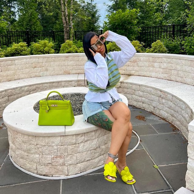 American rapper Cardi B in the first decade of June 2024 leans into green ahead of summer. (Photo by iamcardib/Instagram)