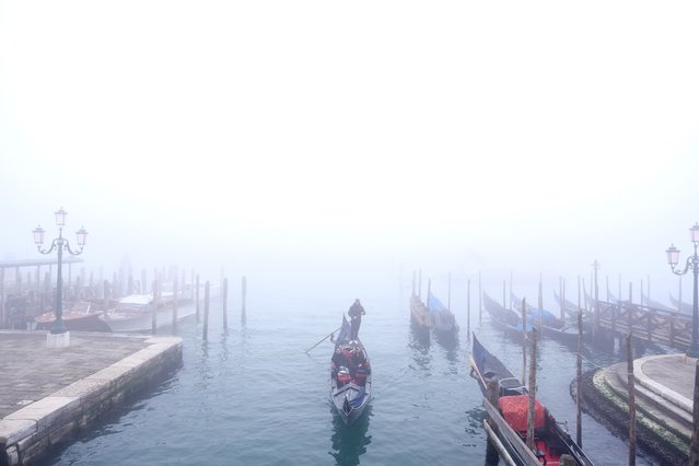 The canals of Venice are shrouded by fog in the second decade of February 2024, as is common during the autumn and winter months. (Photo by Splash News and Pictures)