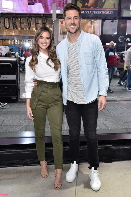 JoJo Fletcher and Jordan Rodgers visit “Extra” filmed live at the Levi's Store Times Square on October 30, 2019 in New York City. (Photo by Steven Ferdman/Getty Images)