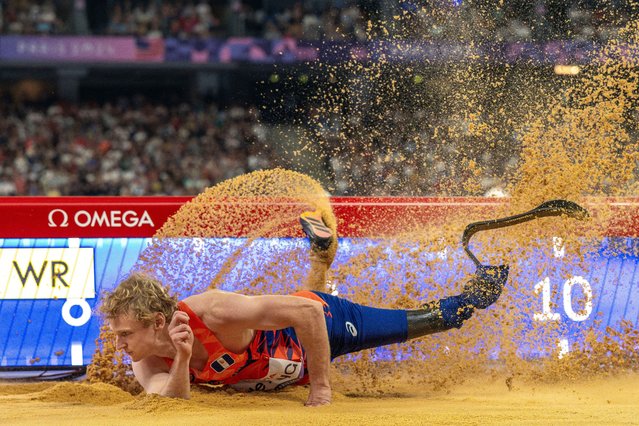 Joel de Jong of Team Netherlands competes during the Men's Long Jump - T63 Final on day three of the Paris 2024 Summer Paralympic Games at the Stade de France on August 31, 2024 in Paris, France. (Photo by Mark Edward Harris/ZUMA Press Wire/Rex Features/Shutterstock)