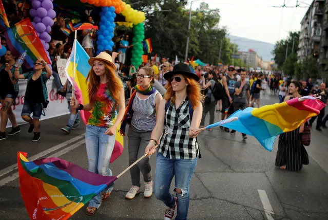 Activists take part in the annual Sofia Pride parade in Sofia, Bulgaria, June 18, 2016. (Photo by Stoyan Nenov/Reuters)
