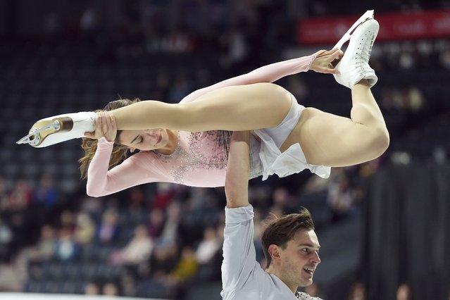 Daria Danilova and Michel Tsiba of the Netherlands compete in the pairs short program at the Skate Canada International figure skating competition in Halifax, Nova Scotia, Friday, October 25, 2024. (Photo by Darren Calabrese/The Canadian Press via AP Photo)