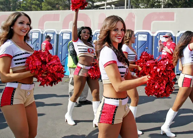 November 10, 2013; San Francisco, CA, USA; San Francisco 49ers cheerleaders walk around the stadium before the game against the Carolina Panthers at Candlestick Park. (Photo by Kelley L. Cox/USA TODAY Sports)