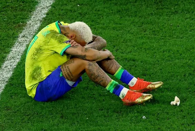 Neymar #10 of Brazil reacts on the ground after the FIFA World Cup Qatar 2022 quarter final match between Croatia and Brazil at Education City Stadium on December 9, 2022 in Al Rayyan, Qatar. (Photo by Lee Smith/Reuters)