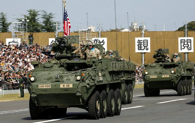 The U.S. Army's Stryker vehicles take part in the annual ceremony of Japan's Self-Defence Forces at Asaka Base, Japan, October 23, 2016. (Photo by Kim Kyung-Hoon/Reuters)