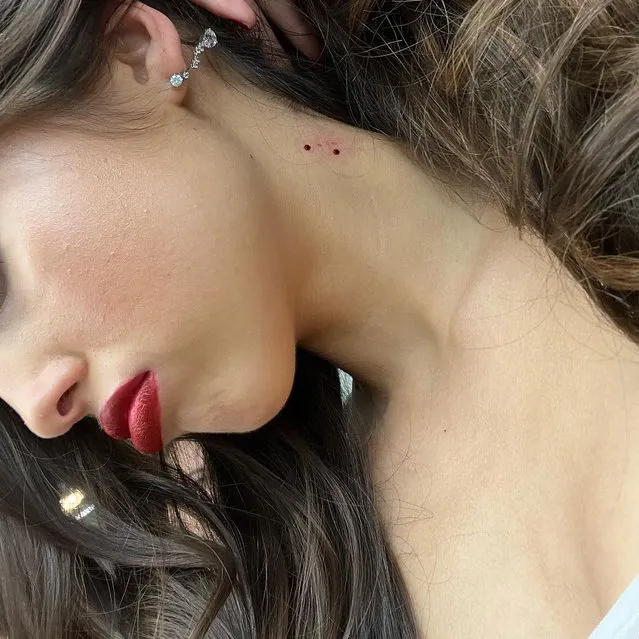 American singer-songwriter Olivia Rodrigo in the last decade of June 2023 promotes her new tune, “Vampire”, with a bitten neck. (Photo by oliviarodrigo/Instagram)