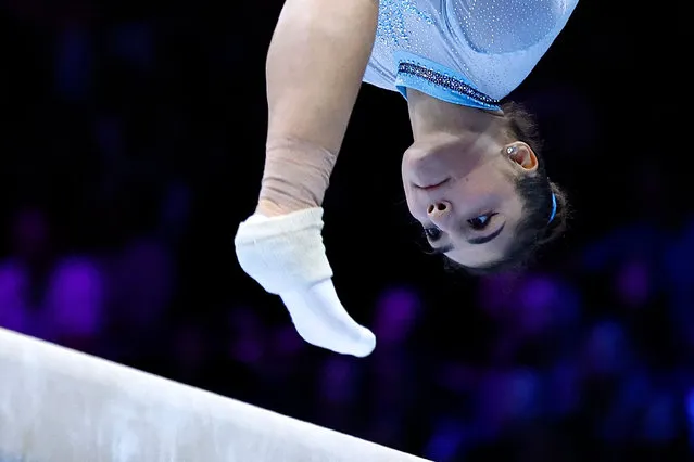 Italy's Manila Esposito competes on the Balance Beam in the Women's Team Final during the 52nd FIG Artistic Gymnastics World Championships, in Antwerp, northern Belgium, on October 4, 2023. (Photo by Kenzo Tribouillard/AFP Photo)