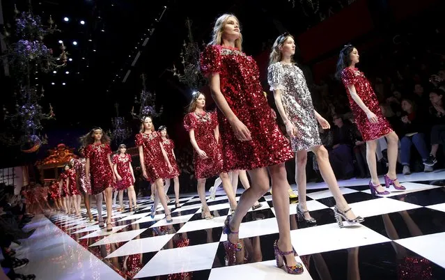 Models parade at the end of the Dolce & Gabbana Autumn/Winter 2016 woman collection during Milan Fashion Week, Italy, February 28, 2016. (Photo by Alessandro Garofalo/Reuters)