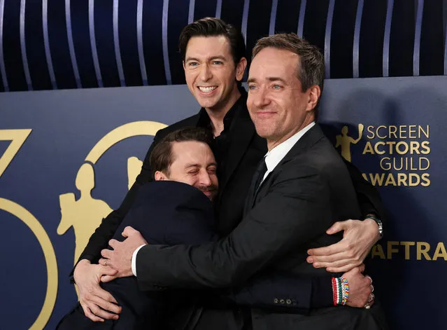 Succession's cast members Kieran Culkin, Matthew Macfadyen and Nicholas Braun attend the 30th Screen Actors Guild Awards, in Los Angeles, California, U.S., February 24, 2024. (Photo by Mike Blake/Reuters)