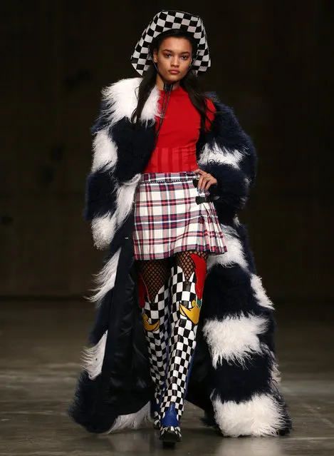 A model presents a creation at the House of Holland catwalk show during London Fashion Week in London, Britain February 18, 2017. (Photo by Neil Hall/Reuters)