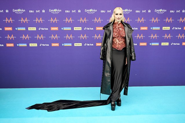 Slovenian singer Raiven poses on the turquoise carpet before the opening ceremony for the 68th edition of the Eurovision Song Contest ESC at Malmo Live concert venue, in Malmo, Sweden, on May 5, 2024. (Photo by Jessica Gow/TT News Agency via Reuters)