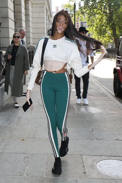 Winnie Harlow seen attending Hailey Baldwin X Adidas show at Victoria House during London Fashion Week September 2018 on September 17, 2018 in London, England. (Photo by Neil Mockford/GC Images)