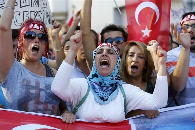 Demonstrators shout nationalist slogans during a protest against Kurdistan Workers' Party (PKK) in central Istanbul, Turkey, August 16, 2015. (Photo by Murad Sezer/Reuters)