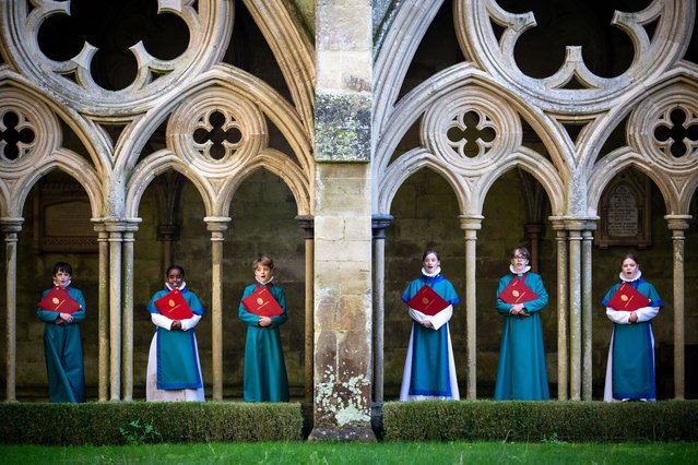 Choristers from Salisbury Cathedral Choir pose for photos during a photo call prior to their final practice ahead of the Christmas services, on December 21, 2024, in Salisbury, England. The choristers maintain an unbroken tradition of choral music in Salisbury that stretches back over 800 years in the present Cathedral, and for a further 200 years before that at Old Sarum. (Photo by Finnbarr Webster/Getty Images)