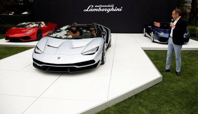 Lamborghini CEO Stefano Domenicali unveils the Centenario Roadster during The Quail, A Motorsports Gathering, in Carmel, California, U.S. August 19, 2016. (Photo by Michael Fiala/Reuters/Courtesy of The Revs Institute)