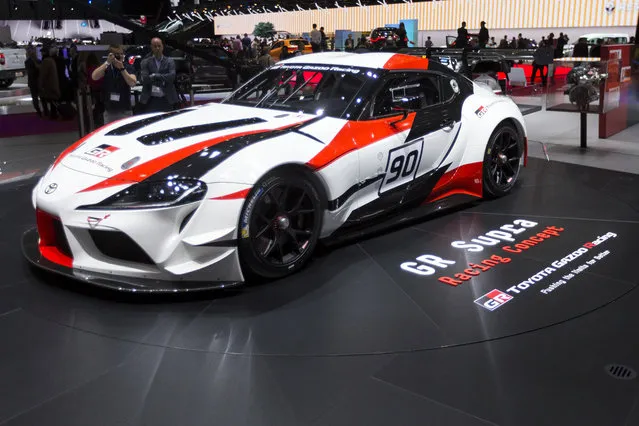 The new Toyota GR Supra Racing Concept is presented during the press day at the 88th Geneva International Motor Show in Geneva, Switzerland, Tuesday, March 6, 2018. (Photo by Cyril Zingaro/Keystone via AP Photo)