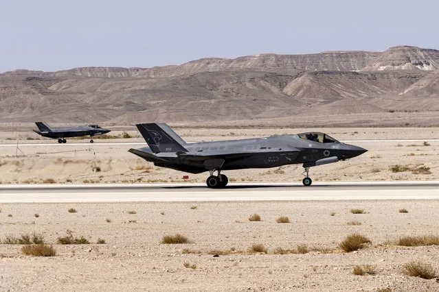 An Israeli F-35 lands at Ovda airbase during the bi-annual multi-national aerial exercise known as the Blue Flag, at Ovda airbase near Eilat, southern Israel, Sunday, Oct. 24, 2021. Israel will buy 25 F-35 aircraft from the United States, the Israeli Defense Ministry announced Sunday, July 2, 2023, in a deal that increases Israel’s arsenal of the stealth fighter jets by 50%. (Photo by Tsafrir Abayov/AP Photo)
