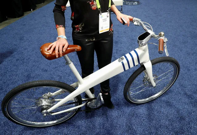 Coleen, a smart, electric bicycle with built-in GPS and navigation, is displayed at “CES Unveiled” during the 2019 CES in Las Vegas, Nevada, U.S. January 6, 2019. (Photo by Steve Marcus/Reuters)