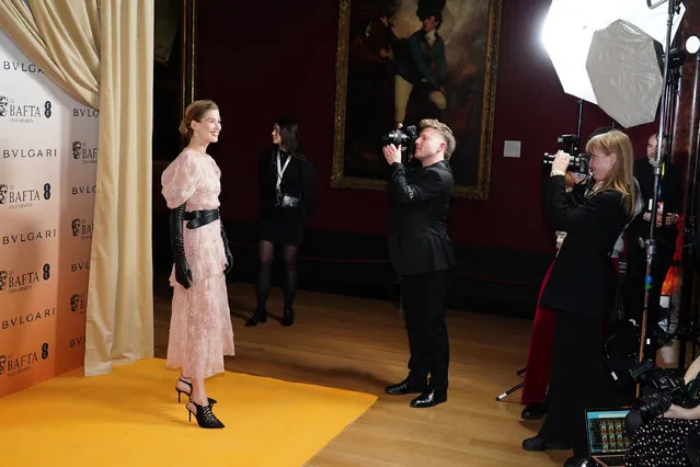 English actress Rosamund Pike attends the Bafta Nominees' Party at the National Gallery, Trafalgar Square, London on February 17, 2024. (Photo by Ian West/PA Images via Getty Images)