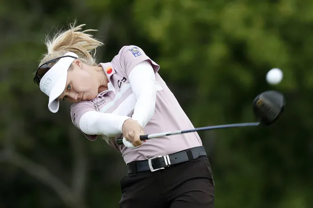 Brooke Henderson, of Canada, hits off the 10th tee during the first round of the KPMG Women's PGA Championship golf tournament, Thursday, June 20, 2019, in Chaska, Minn. (Photo by Charlie Neibergall/AP Photo)