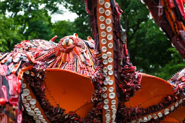 Octavia the octopus is made up of countless pieces of debris found from the world’s oceans. The sculpture was made as part of a project to highlight human beings impact on the marine life. (Photo by Keith Lane/The Washington Post)