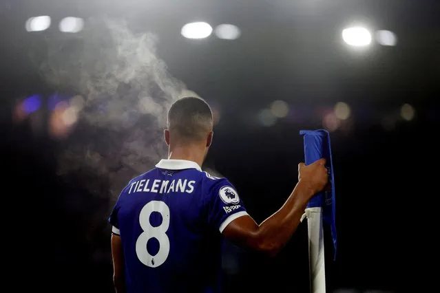 Youri Tielemans of Leicester City during the Premier League match between Leicester City and Leeds United at King Power Stadium on October 20, 2022 in Leicester, United Kingdom. (Photo by Carl Recine/Action Images via Reuters)
