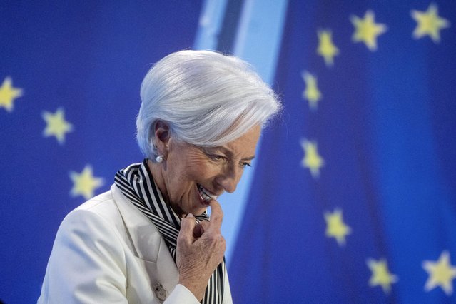 President of European Central Bank, Christine Lagarde, attends a press conference after an ECB's governing council meeting in Frankfurt, Germany, Thursday, January 25, 2024. (Photo by Michael Probst/AP Photo)