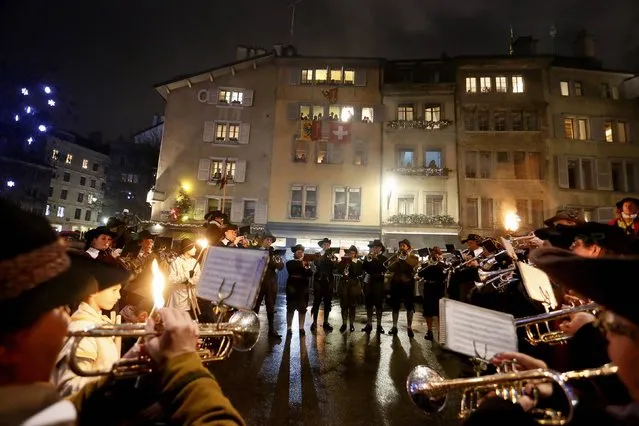 Trumpeters of the Compagnie 1602 take part in a procession in Geneva December 14, 2014. (Photo by Pierre Albouy/Reuters)