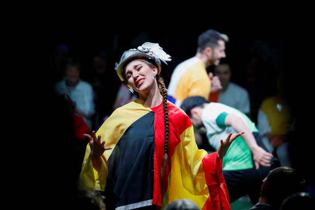 A singer performs during a football opera in Hamburg, Germany, on June 15, 2024. (Photo by Axel Schmidt/Reuters)