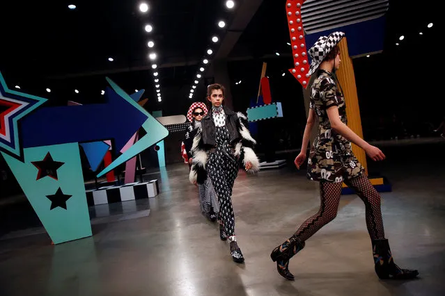 Models present creations at the House of Holland catwalk show during London Fashion Week in London, Britain February 18, 2017. (Photo by Neil Hall/Reuters)
