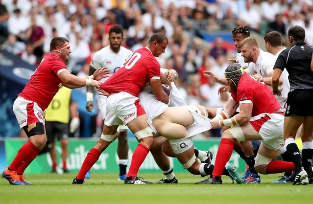 England's Charlie Ewels in action with Wales' Aaron Shingler during a Rugby World Cup warm-up match at Twickenham Stadium in Twickenham, Britain, August 11, 2019. (Photo by Peter Cziborra/Action Images via Reuters)