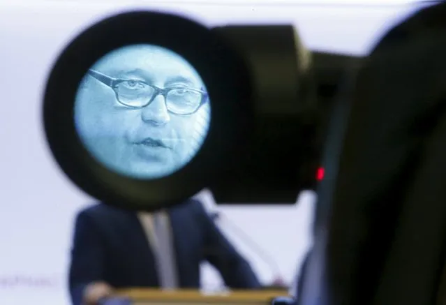 Russian opposition leader Mikhail Kasyanov, is pictured in a viewfinder, as he addresses the audience during RPR-Parnas (Republican Party of Russia- People's Freedom Party) party congress in Moscow, July 5, 2015. (Photo by Sergei Karpukhin/Reuters)