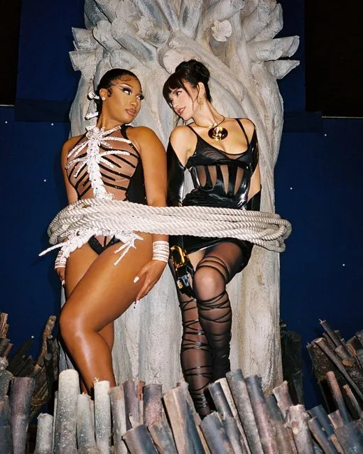 American rapper Megan Jovon Ruth Pete, known professionally as Megan Thee Stallion and English singer and songwriter Dua Lipa share stills from their new music video in the second decade of March 2022. (Photo by Instagram)