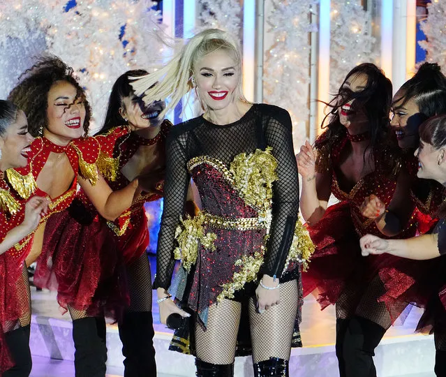 Gwen Stefani pretapes her Christmas eve performance at Rockefeller Center ice rink in New York City on November 14, 2019. (Photo by Splash News and Pictures)