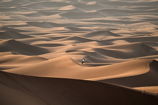 Hero Motosports Team Rally's Botswanan biker Ross Branch competes during Stage 2 of the Dakar Rally 2024, between Al Henakiyah and Al Duwadimi, Saudi Arabia, on January 7, 2024. (Photo by Patrick Hertzog/AFP Photo)