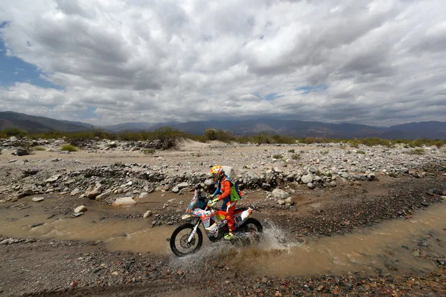 Nicolas Billaud of France and Village Motos Team Objectif Aventure rides a KTM 450 Rally Replica bike in the Classe 2.2 : Marathon during stage eleven of the 2018 Dakar Rally between Belen, Fiambala and Chilecito on January 17, 2018 in Argentina. (Photo by Dan Istitene/Getty Images)