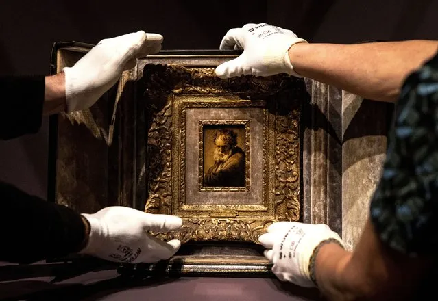 The artwork “The Bust”, painted by 17th century Dutch artist Rembrandt van Rijn, is arranged by experts after it was unpacked by the Hermitage Museum in Amsterdam, The Netherlands, 30 January 2023. In addition to the painting, more than thirty paintings from “The Leiden Collection” will come to Amsterdam, where the pieces of art will be exhibited to the public under the title “Rembrandt and contemporaries” from February to the end of August. (Photo by Hollandse Hoogte/Rex Features/Shutterstock)