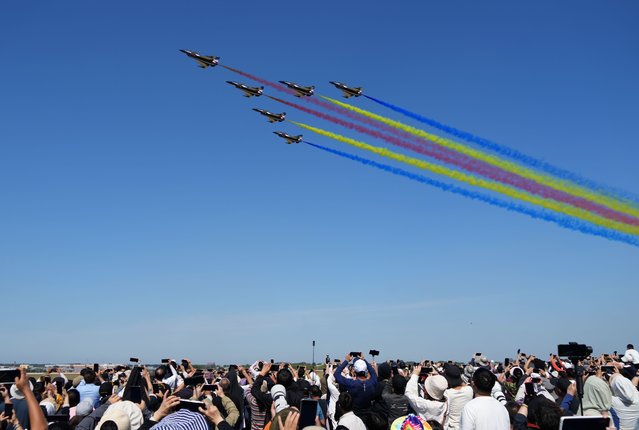 Bayi (August 1) Aerobatic Team performs in the sky during the 2025 aviation open-day activities of the Chinese People's Liberation Army (PLA) Air Force and the Changchun Air Show on September 23, 2025 in Changchun, Jilin Province of China. The events concluded in Changchun on September 23. (Photo by Zhou Guoqiang/VCG via Getty Images)