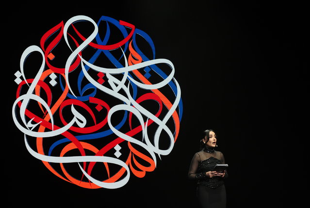 Tunisian actor Souhir Ben Amara speaks during  the opening ceremony of the event's 35th edition at the entrance of Culture City in Tunis, Tunisia, on 14 December 2024. The Carthage Cinematographic Days (JCC) will take place from 14 to 21 December  2024. (Photo by Mohamed Messara/EPA)