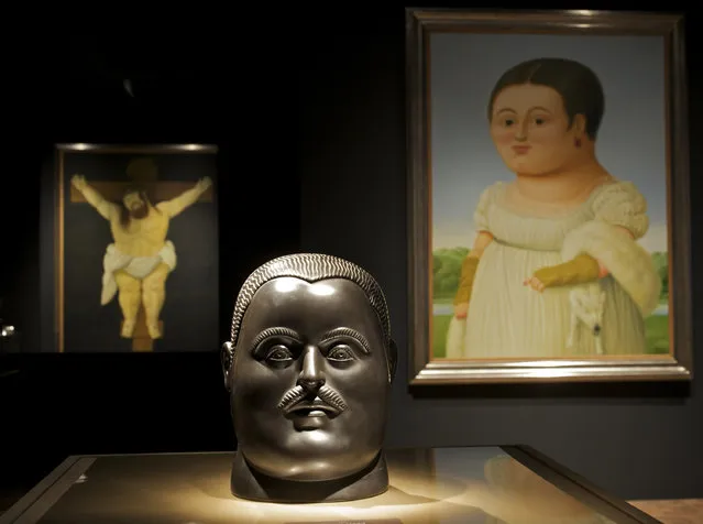 Columbian artist Fernando Botero's artwork is showcased at the the Bowers Museum: “The Baroque World of Fernando Botero”, in Santa Ana, Calif, September 10, 2009, the first major U.S. retrospective presented in more than 30 years by Botero. Botero died on Sept. 15, 2023 in Monaco, according to his daughter Lina Botero who confirmed his passing to Colombian radio station Caracol. (Photo by Damian Dovarganes/AP Photo)