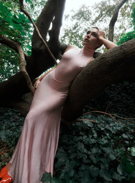 Brit actress Florence Pugh wore a leotard-style dress as she posed among the trees for Vogue Australia in October 2023. (Photo by Lachlan Bailey for Vogue Australia)