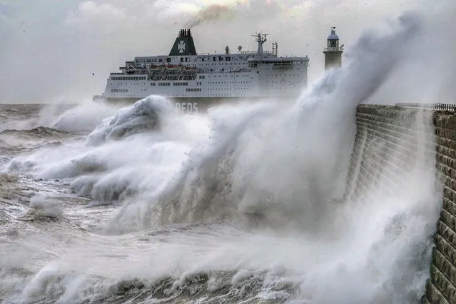 The MS Princess Seaways battles through the waves off Tynemouth pier as gale force winds hit the North east UK on September 25, 2020. (Photo by Owen Humphreys/PA Images via Getty Images)
