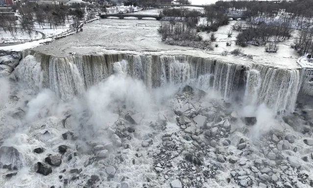 Niagara Falls partially freezes due to extreme cold weather as a winter storm hit much of the Midwest and northern United States on February 19, 2024 in New York, United States. (Photo by Lokman Vural Elibol/Anadolu via Getty Images)