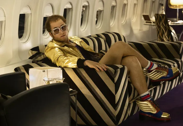 This image released by Paramount Pictures shows Taron Egerton as Elton John in a scene from “Rocketman”. (Photo by David Appleby/ Paramount Pictures via AP Photo)